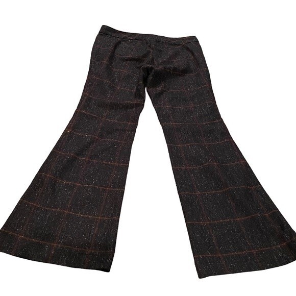Coach Women's 32 Horsebit Pocket Flare Trouser Pants Dark‎ Plaid Wool Tweed - Picture 4 of 9